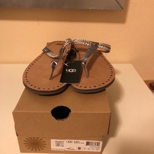 UGG Silver Leather Sandal size 8. Never worn.